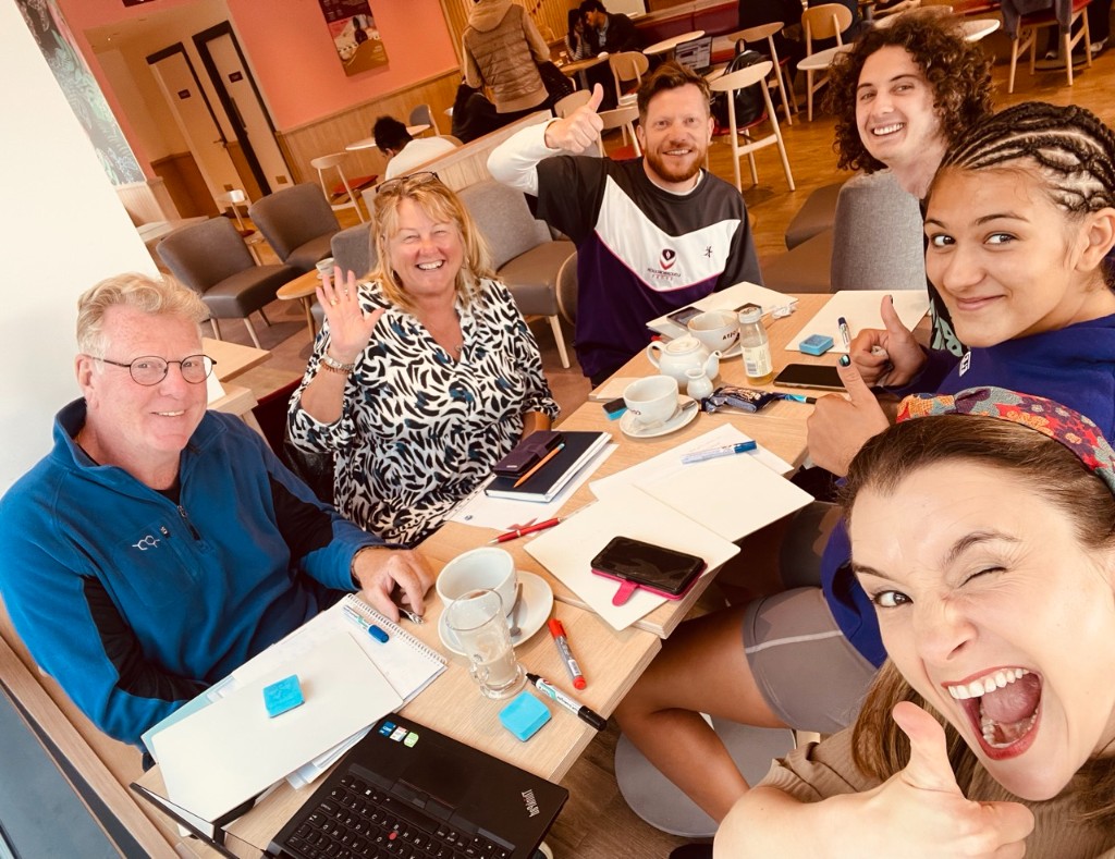 Happy group selfie at a Spanish class in Loughborough